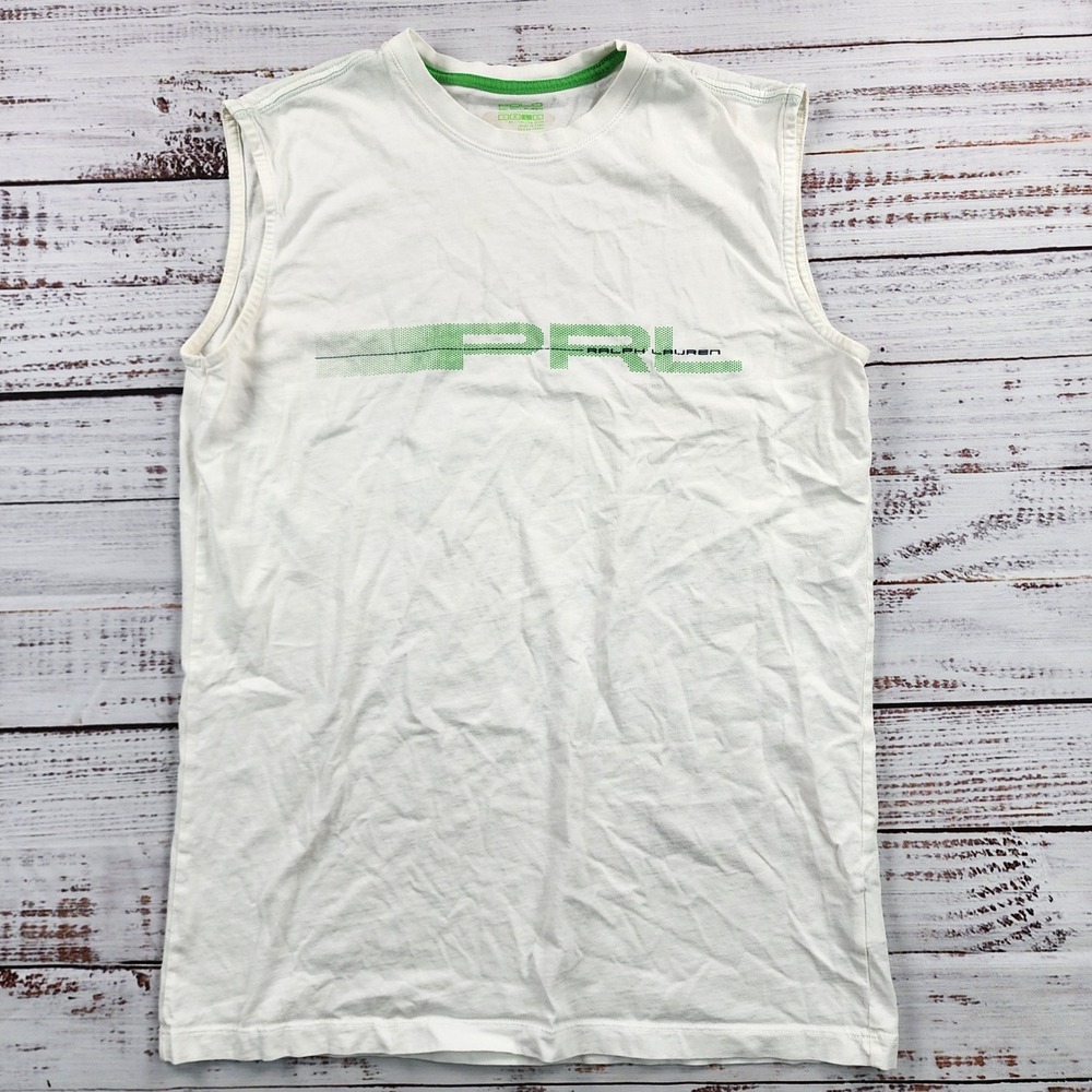 Polo Ralph Lauren Performance Tank Top Mens L White Green PRL Graphic Cotton